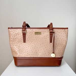 Brown and Tan Polka Dot Leather Brahmin Tote Bag Purse